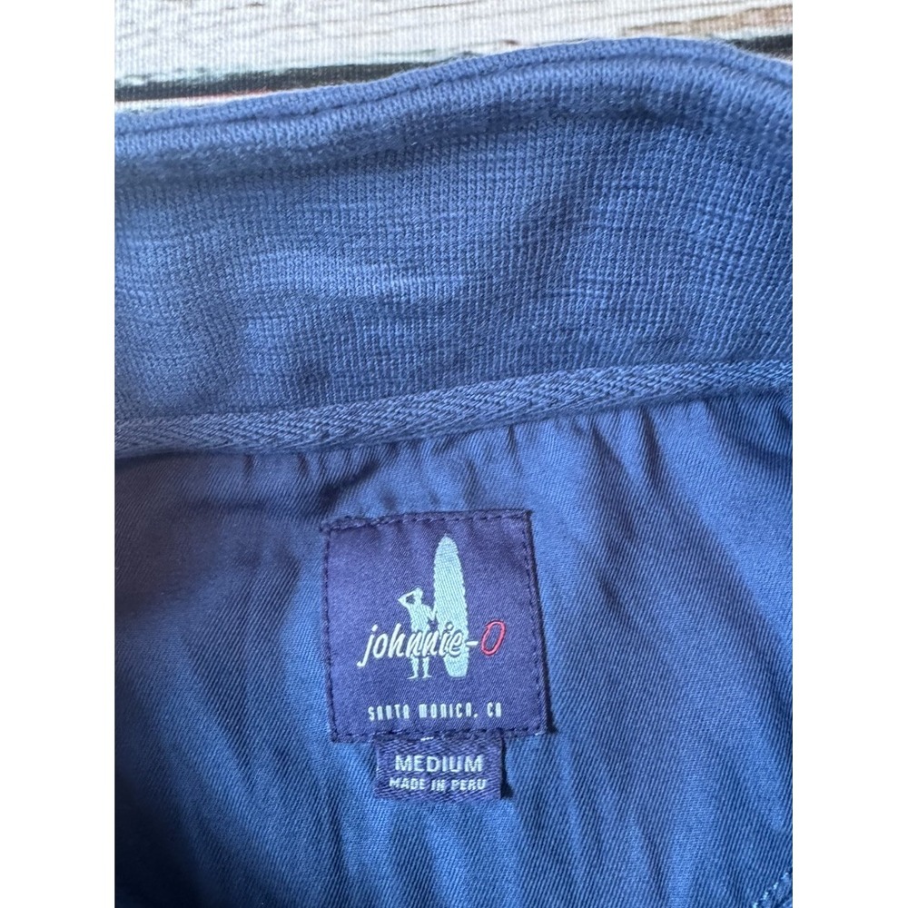 Johnnie O‎ Long Sleeve Tee Blue Slub Knit 1/4 Zip Mock Collar Pullover Medium - Picture 3 of 8